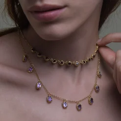 Maria e Luisa Jewels Collane Girocollo | Collane Con Pietre<Collana dorata con 9 pietre taglio tondo